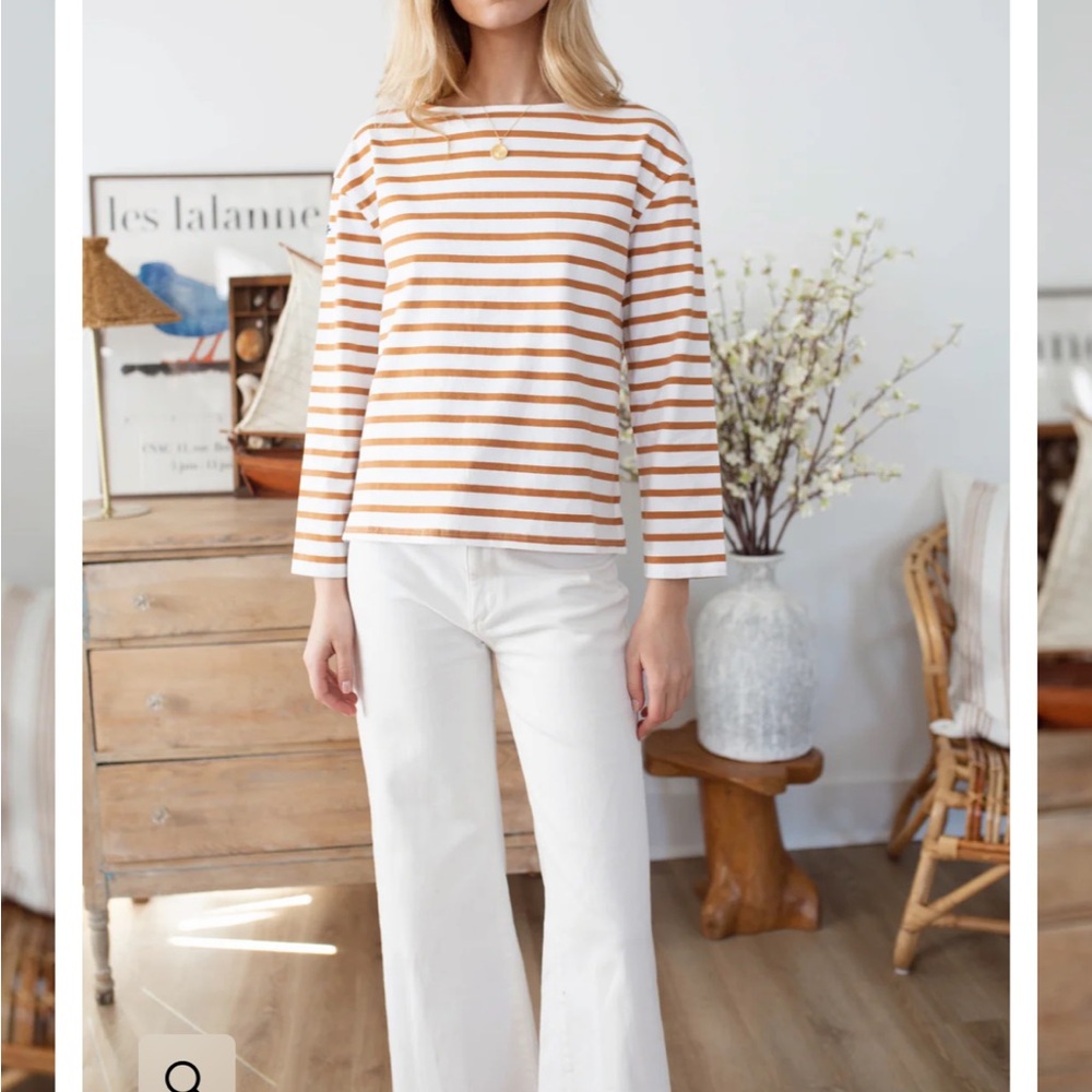 Marea by Liz joy cashew Striped Long Sleeve Top - White and Tan